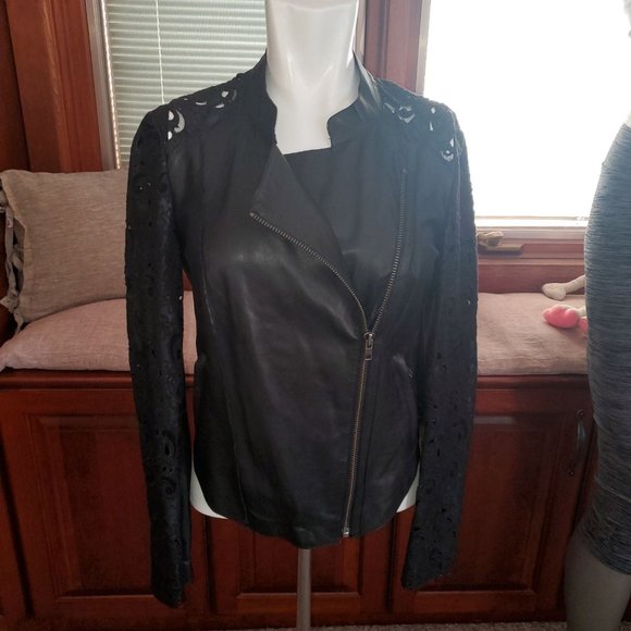 Muubaa 100% Lamb Leather Embroidered Cut-Out Moto Biker Jacket 6 - Picture 3 of 12